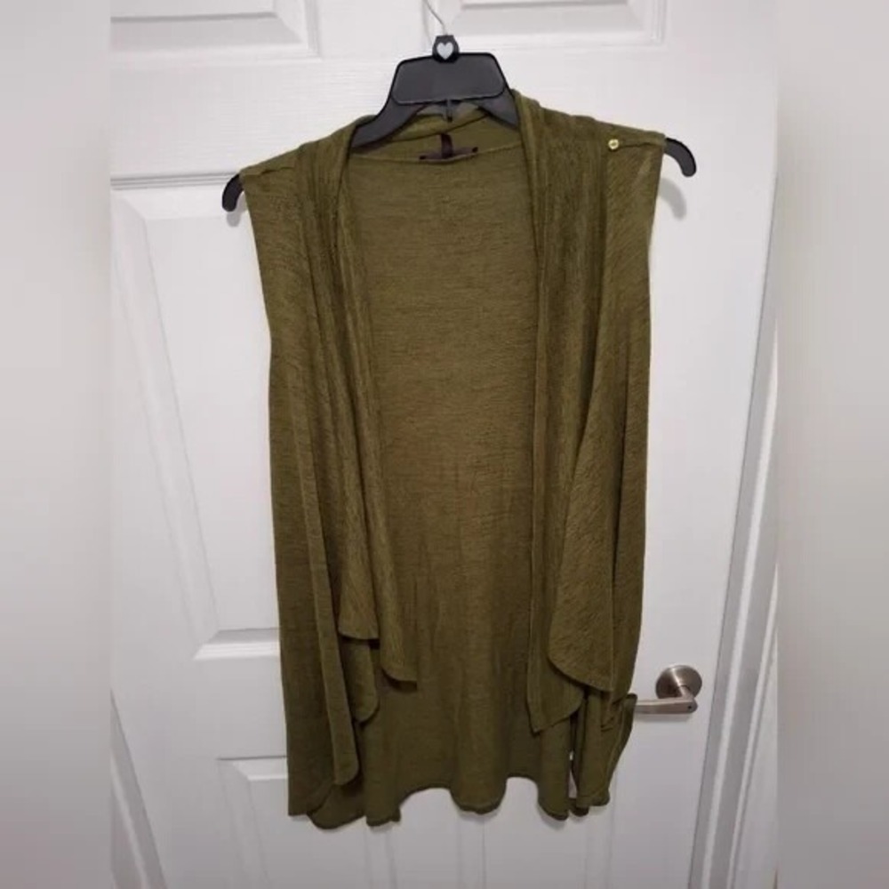 Olivia Sky XL Olive Green Sleeveless Draped Bohemian Casual Chic Cardigan